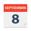 Septiembre 8 - Calendar Icon - September 8. Vector illustration of Spanish Calendar Leaf Royalty Free Stock Photo