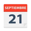 Septiembre 21 - Calendar Icon - September 21. Vector illustration of Spanish Calendar Leaf