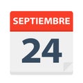 Septiembre 24 - Calendar Icon - September 24. Vector illustration of Spanish Calendar Leaf