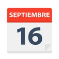 Septiembre 16 - Calendar Icon - September 16. Vector illustration of Spanish Calendar Leaf