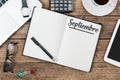 Septiembre Spanish September month name on paper note pad at o