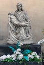 Sepulchral sculpture on grave in Poblenou Cemetery in Barcelona, Spain