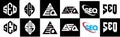 SEQ letter logo design in six style. SEQ polygon, circle, triangle, hexagon, flat and simple style with black and white color Royalty Free Stock Photo