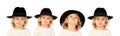 Sequence of a blond child with black hat doing differents expressions