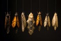 sequence of butterfly emerging from chrysalis stages