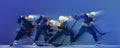 Sequence composition of hockey player motion on blue background. Royalty Free Stock Photo
