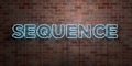 SEQUENCE - fluorescent Neon tube Sign on brickwork - Front view - 3D rendered royalty free stock picture