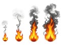 Sequence of increasing flames with accompanying smoke Royalty Free Stock Photo