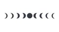 A sequence of moon phases is depicted, showing the transition from a crescent Royalty Free Stock Photo