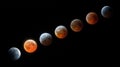 Lunar eclipse phases celestial event black sky Royalty Free Stock Photo