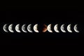 Timelapse showing partial lunar eclipse with red moon phase Royalty Free Stock Photo