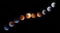 Lunar eclipse stages progression celestial event Royalty Free Stock Photo