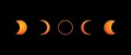 Sequence in 5 steps of an solar annular eclipse on black background. Royalty Free Stock Photo
