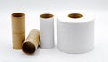 Sequence of toilet paper brown cardboard roll tube core from empty to full isolated on white background Royalty Free Stock Photo