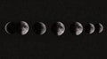 Sequential Display of the Moon\'s Phases from Crescent to Full Moon Against a Dark Night Sky Royalty Free Stock Photo