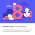 Sequential number, number eight, top chart concept, night sky, flat illustration Royalty Free Stock Photo