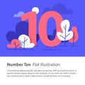 Sequential number, number ten, top chart concept, night sky, flat illustration Royalty Free Stock Photo