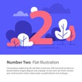 Sequential number, number two, top chart concept, night sky, flat illustration Royalty Free Stock Photo