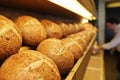 Sequential walnut bread on the shelves, Pastry, Patisserie and Bakery Royalty Free Stock Photo
