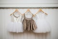 sequinned short tutus on a white hanger