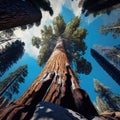 Sequoia Tree, Giant Pine, Redwood Park with Sequoia Tree Drawing Imitation, Generative AI Illustration
