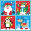 ser of christmas elements and characters with santa, snowman, penguin and reindeer Royalty Free Stock Photo