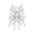 Seraph or Seraphim a Six-Winged Fiery Angel with Six Wings and Deer Antlers Tattoo Style Black and White Royalty Free Stock Photo