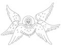 Seraph, six winged Angel. Religious symbol. Vector illustration. Line drawing outline. celestial character For design Royalty Free Stock Photo