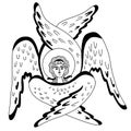 Seraph, six winged Angel. Religious symbol. Vector illustration. Line drawing, outline. Royalty Free Stock Photo