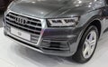 Serbia; Belgrade; April 2, 2017; Front of metallic gray Audi Q5; the 53rd International Motor Show in Belgrade from March 24th to