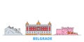 Serbia, Belgrade line cityscape, flat vector. Travel city landmark, oultine illustration, line world icons