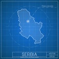 Serbia blueprint map template with capital city. Royalty Free Stock Photo