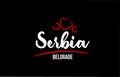 Serbia country on black background with red love heart and its capital Belgrade