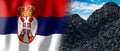 Serbia - country flag and pile of coal