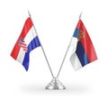 Serbia and Croatia table flags isolated on white 3D rendering