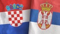 Serbia and Croatia two flags textile cloth 3D rendering