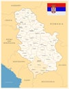 Serbia - detailed map with administrative divisions and country flag.