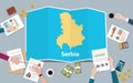 Serbia economy country growth nation team discuss with fold maps view from top