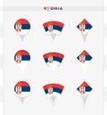 Serbia flag, set of location pin icons of Serbia flag Royalty Free Stock Photo