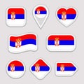 Serbia flag vector set.Serbian stickers collection. Isolated geometric icons. Country national symbols badges. Web