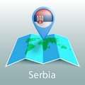 Serbia flag world map in pin with name of country Royalty Free Stock Photo