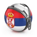 Serbia football nation - football in the unzipped bag with Serbian flag print Royalty Free Stock Photo