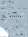 Serbia and Kosovo, landlocked countries in Southeast Europe, gray political map