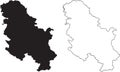 Serbia Country Map. Two Serbian Maps. Isolated Black Silhouette and Outline. Editable black and white EPS Vector file