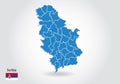 Serbia map design with 3D style. Blue Serbia map and National flag. Simple vector map with contour, shape, outline, on white Royalty Free Stock Photo