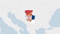 Serbia map highlighted in Serbia flag colors and pin of country capital Belgrade Royalty Free Stock Photo