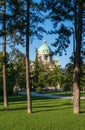 Serbia National Assembly view from Pionirski park, Belgrade, Serbia Royalty Free Stock Photo