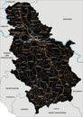 Detailed Serbia road map with labeling.