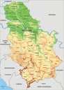 Detailed Serbia physical map with labeling.