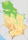 Detailed Serbia physical map.